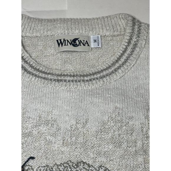 Vintage Winona Sweater Cream Knit Golf Print Preppy USA Grandpa 90s USA Medium - Picture 6 of 7